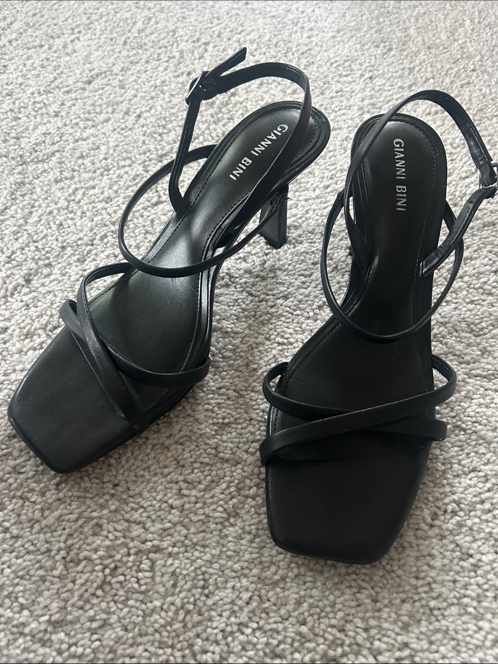 Gianni Bini Naveena Black Strappy Square-Toe Heels leather